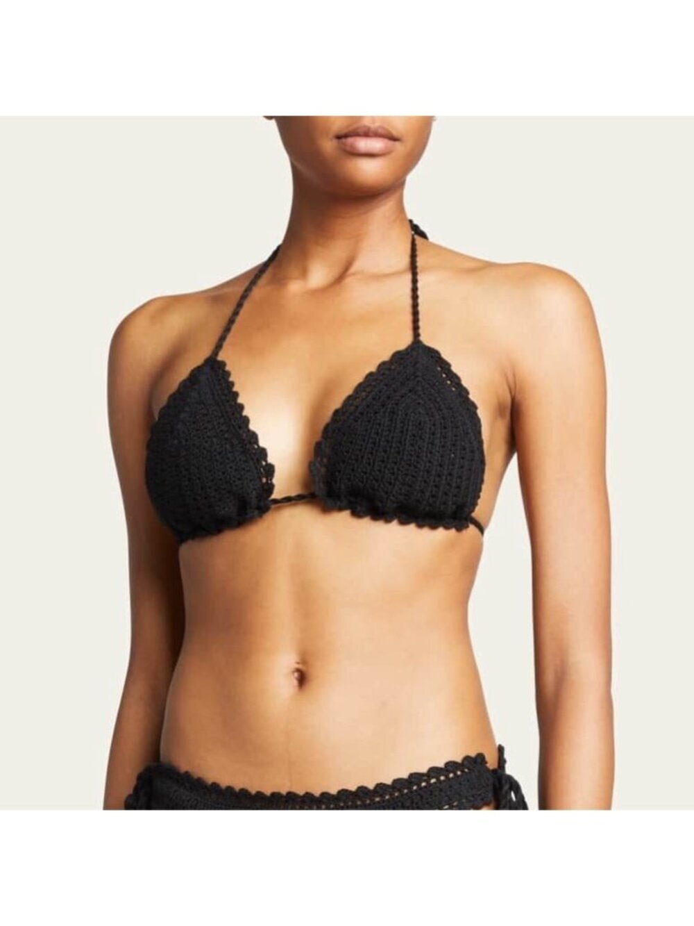 Veronica Beard Cala Crochet Bikini Top in black